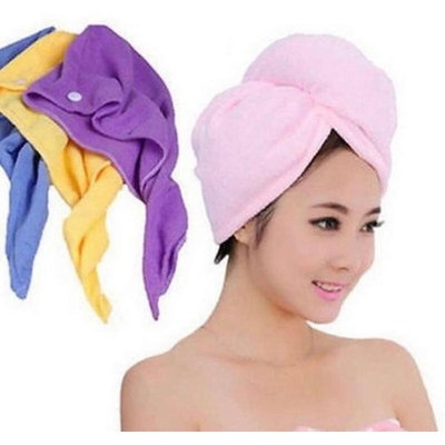 3 Pack Hair Towel Wrap, Turban Microfiber Drying Bath Shower Head Towel with button, Quick Magic Dryer, Dry Hair Hat, Wrapped Bath Cap by AgapeMe, (Yellow, Pink, Purple)