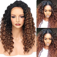 PlatinumHair #1B30 Ombre Kinky Curly Wigs Synthetic Lace Front Wig Heat Resistant For Black Women 22Inch