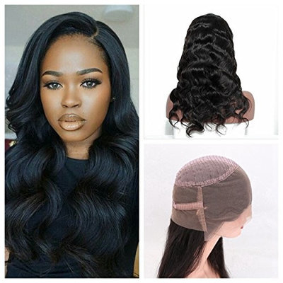 Cupidlovehair Body Wave 10A Grade Unprocessed 100% Cambodian Virgin Human Hair 360 Full Lace Frontal Wig 150% Density With A Lot Baby Hair Natural Black (22