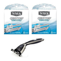 Compatible Razor + Schick Quattro Titanium Refill, 8 Ct (2 Pack) + FREE Makeup Blender