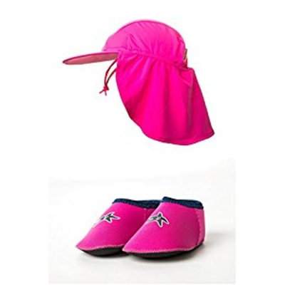 Baby Shore Feet padder shoes and Yoccoes UV Sun Hat combo Pink ages 0-2 years XS (0-6 months)