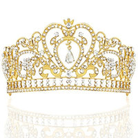 NIPOO Rhinestone Crystal Pageant Tiaras Bridal Princess Crown Party Birthday Wedding Headpieces Deco for Cake Topper,Golden