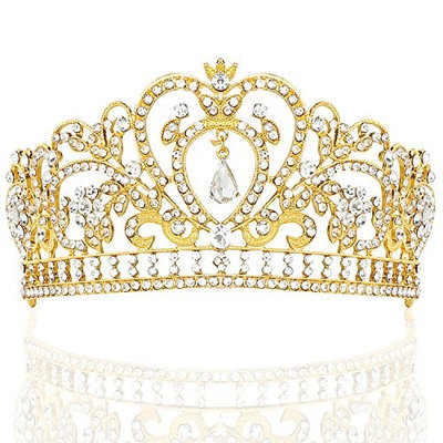 NIPOO Rhinestone Crystal Pageant Tiaras Bridal Princess Crown Party Birthday Wedding Headpieces Deco for Cake Topper,Golden