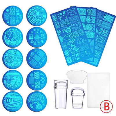 Biutee 13Pcs Flower Forest Image Nail Plates + 2 Stamper Scraper Sets Nail Art Stamping Plates Nail Stamp Plate Nail Art Tools