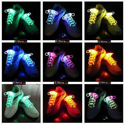 Ultra Mixed Pack of 2 Coloured Cool LED Bright Light Up Waterproof Shoelaces Shoe laces for Trainers Shoes Blue Pink Orange White Green Colours for Parties Events Running Walking Gifts Discos Party Favours UK Stock Fibre Optic Shoe Laces