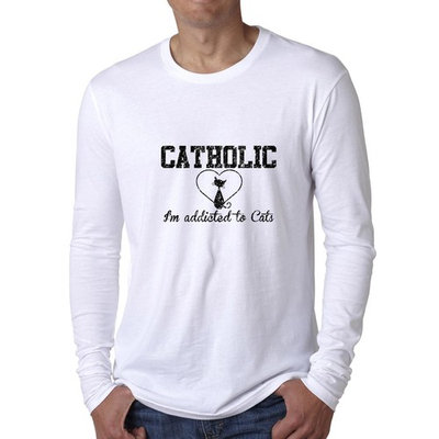 Catholic I'm Addicited To Cats - Hilarious Pet Cat Lover Men's Long Sleeve T-Shirt