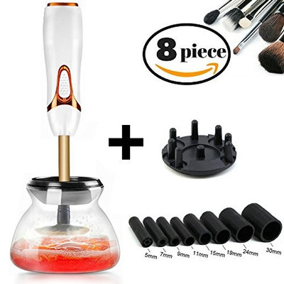 Makeup Brush Cleaner and Dryer Spinner Machine Kit by Haven Co, Completely Clean in Seconds and Dry in 360 Rotation with 8 Rubber Holders, Suits for All size Makeup Brushes -(white)