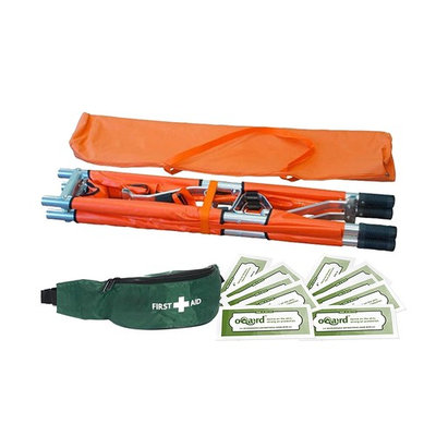 Blue Lion Two-Fold Stretcher with First Aid Bum Bag and Oqard Cleansing Wipes