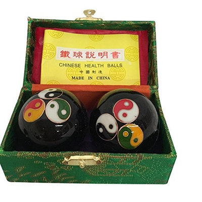 Baoding Balls Chinese health Massage Exercise Stress Balls - Black Triple YinYang #2