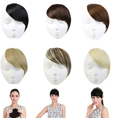 SARLA Clip in Hair Bangs Fringe Hair Extensions Swept Full Sweeping Side Synthetic Hairpiece Hair Piece For Women Japan High Temperature Fiber(B2#16/22)