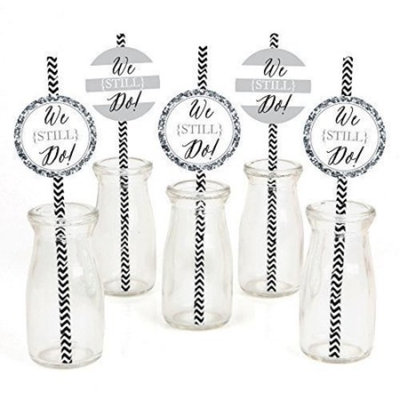 We Still Do - Anniversary - Paper Straw Decor - Anniversary Party Striped Decorative Straws - Set of 24