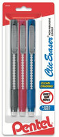Pentel ZE21BP3M Clic Retractable Erasers Black Red & Blue Barrels - 3 per Pack