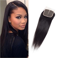 JUST SHOW Straight 4”X4”Top lace Closure Adjustable Middle Part 100% Unprocessed Virgin Remy Human Hair with Baby hair Density Full Natura Color Can Dye (16