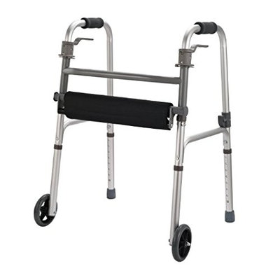 HomCom Folding Mobility Rollator Walker w/ 2 Wheels and Stool