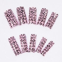 Leegoal New 100Pcs Designed Pink And Black Leopard Pattern Fake False Acrylic Uv Gel Nail Art Tips