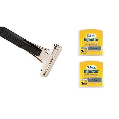 Shave Classic Single Edge Razor Handle with Schick Injector Refill Blades 7 Ct. (Pack of 2) + FREE Assorted Purse Kit/Cosmetic Bag Bonus Gift