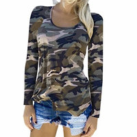 Fheaven Womens Round Nek Camouflage T-shirt Long Sleeve Casual Loose Tops Ladies Blouse