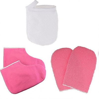 Homyl Paraffin Wax Bath Terry Cloth Gloves Booties, Wax Skin Care Cotton Mittens, Heat Waxing Spa Treatment Mitts, and 3pcs Face Cleansing Gloves Makeup Remover Cloth Pad