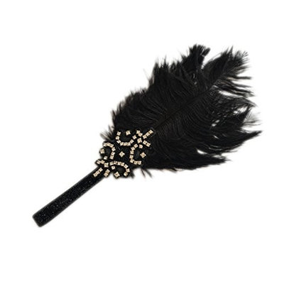 Dolity Vintage Rhinestone Beaded 1920s Gatsby Party Headpiece Women Flapper Feather Headband