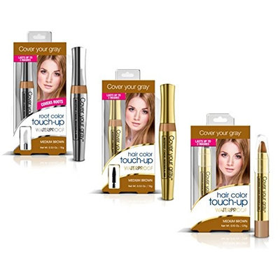 Cover Your Roots Waterproof Gray Coverage Variety Pack - 3 Piece Set, Medium Brown