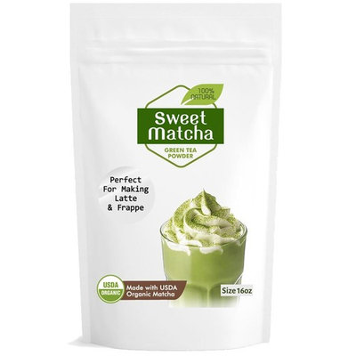 Japanese Sweet Matcha Green Tea Powder (16oz/453g) Latte Grade; Delicious Energy Drink - Shake, Latte, Frappe, Smoothie. Made with USDA Organic Matcha.