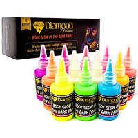 Diamond Driven Body Glow in Dark Paint Blacklight Face and Body Paint UV, Acrylic Glow Paint 60ml 2.02oz - Set of 12 Tubes - Neon Fluorescent