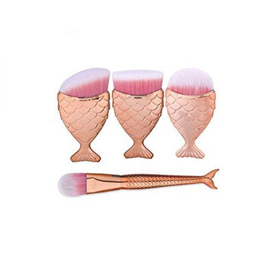 Kasla 4 Pieces Mermaid Fish Foundation Makeup Tools (Rose G