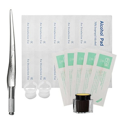 Baoblaze Microblading Permanent Kit, 3D Eyebrow Tattoo Manual Makeup Pen Pigment Kit Finger Ring Caps Alcohol Pad For Learner Use