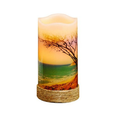 Cc Home Furnishings Pack of 4 Nautical Beach LED Lighted Wax Flameless Pillar Candles with Timer 6