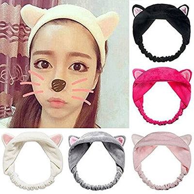 Frcolor Cute Cat Ear Hair Band for Women Wash Face and Makeup Running Sport, Pack of 5