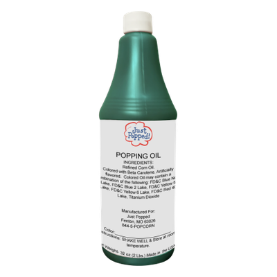 Just Popped Turquoise Colored Popcorn Popping Oil 32 Oz