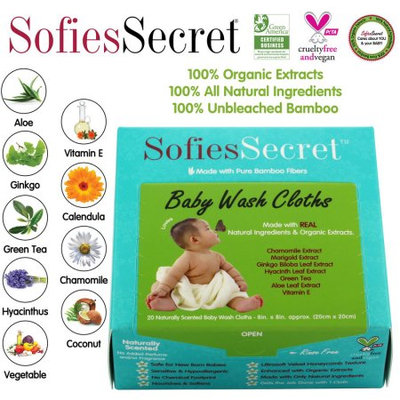 Moist Towel Services SofiesSecret Fragrance FREE Bamboo Baby Wipes, 100% Organic Ingredients, 20 Count, 8
