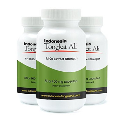30% Off 3 Bottles of Real Herbs Indonesian Tongkat Ali 100 to 1 Extract - Natural Testosterone Booster - Also Known As Longjack or Eurycoma Longifolia - 400mg x 150 Vegetarian Capsules of Root Powder (Pack of 3)