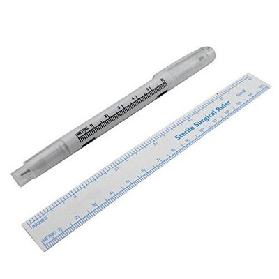 2PCS (0.5mm+1mm) Dual Tip Surgical Tip Markers Skin Marker Pen Tattoo Pen Permanent Eyebrow Kit with Paper Rulers