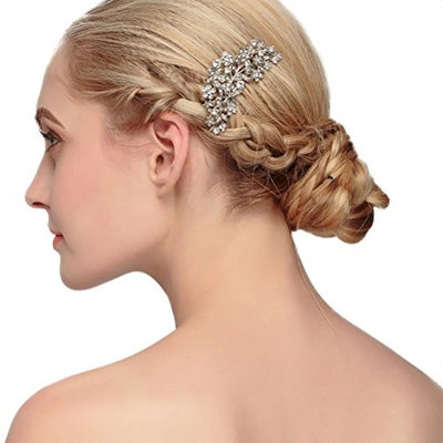 Bueer Bridal Crystals Hair Side Comb Bridesmaids Rhinestones Hair Clips Headpiece For Weddings, Festive Party, Special Occasions, Memorial Gift