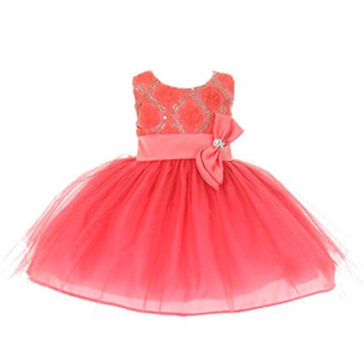 StylesILove Baby Girls Sequin Bow Sash Tulle Special Occasion Dress (2T, coral)