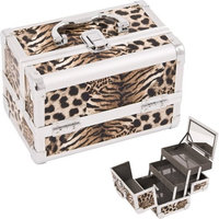 9 inch Brown Leopard Aluminum 2 Extended Tiers Makeup Artist Beauty Cosmetics Organizer Storage Travel Carrying Case