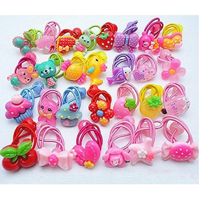 Cuhair 20pcs elastic cartoon design for girl ponytail holder hair tie rope rubber accessories