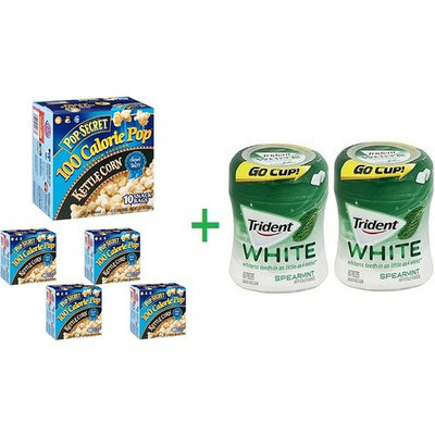 Pop Secret 100 Calorie Pop Kettle Corn Premium Popcorn, 10.00 ea (5 Pack) + 2 Trident Go Cup Spearmint 1/60 Count (BUNDLE)