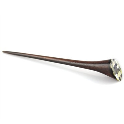 Evolatree Natural Wood Hair Pin - Hand Carved Wooden Hair Stick with Shell Pattern - Mother Of Pearl Inlay - Oval Shape - Yellow Cream Coco Black Ivory White Shimmer - 7