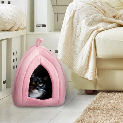 Trademark Global Games Cat Pet Bed, Igloo- Soft Indoor Enclosed Covered Tent/House for Cats, Kittens, and Small Pets with Removable Cushion Pad by PETMAKER