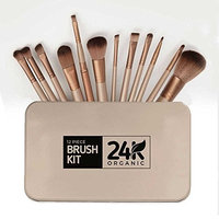24K Makeup Brush Set 12pc. - Professional Premium Cosmetics Kit – Synthetic Face Tool – Eyeliner Eye Shadow Blending Blush Foundation Lip Kabuki Brushes - Powder Liquid Cream Concealer – Case Included