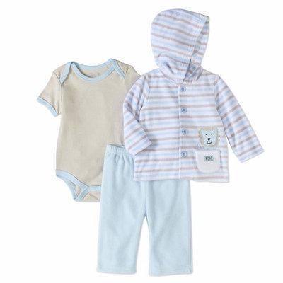 born Baby Boy Fleece Jacket, Bodysuit & Pants, 3pc Outfit Set