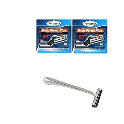 Trac II Chrome Handle + Personna Twin Pivot Plus Razor Cartridges w/ Lubricating Strip for Atra & Trac II Razors 10 ct. (Pack of 2) + FREE Scunci Black Roller Pins, 18 Pcs