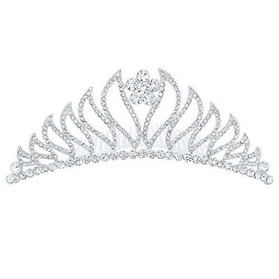 LY8 Fashion Women Silver Tone Bling Crystal Tiara Crown Wedding Bridal Hair Combs for Party Prom
