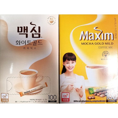 Maxim Coffee Mix, Instant Coffee (11.8 g / pk) (Combo Pack, Mocha Gold x 100 / White Gold x 100)