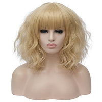 Labeauté Max Beauty Women Cosplay Hair Ombre Short Curly Wave Wigs Costume Part Bob Fluffy, Heat Resistant Synthetic Fiber, Light Blonde 2
