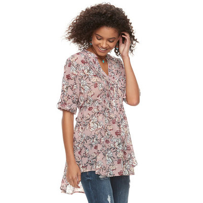 Juniors' American Rag Pintuck Floral Tunic