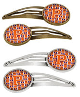 Letter P Football Orange, White and Regalia Set of 4 Barrettes Hair Clips CJ1072-PHCS4
