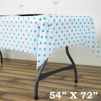 Balsacircle 54x72' Polka Dots Disposable Plastic Table Cover - White on Serenity Blue